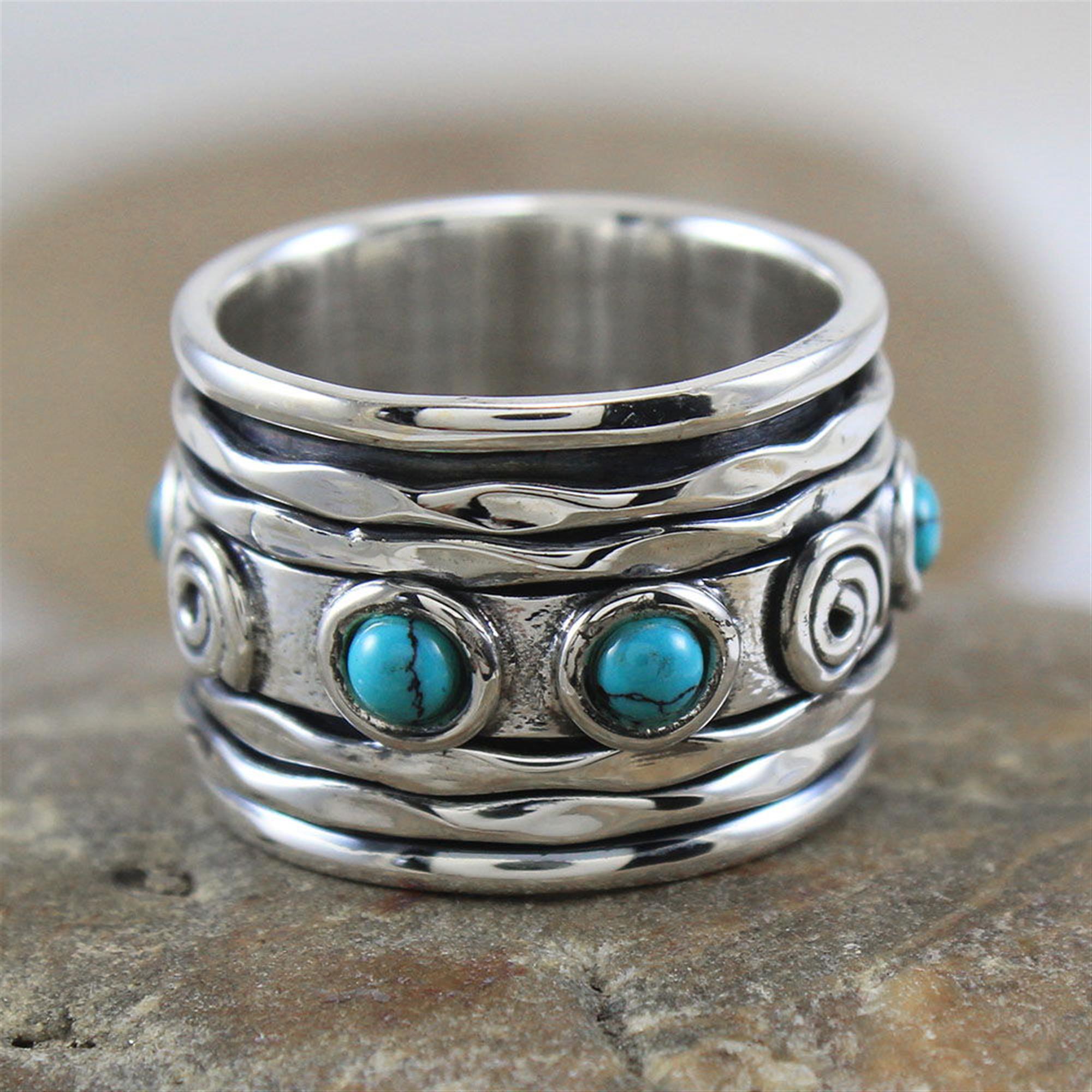 Turquoise Ring 925 Sterling Silver Spinner Ring Meditation Handmade Jewelry A394 