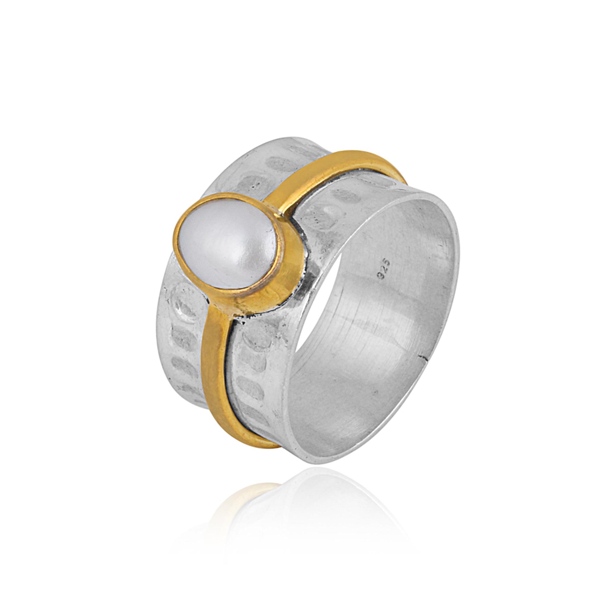 925 sterling silver Pearl Gold-Plated Ring 