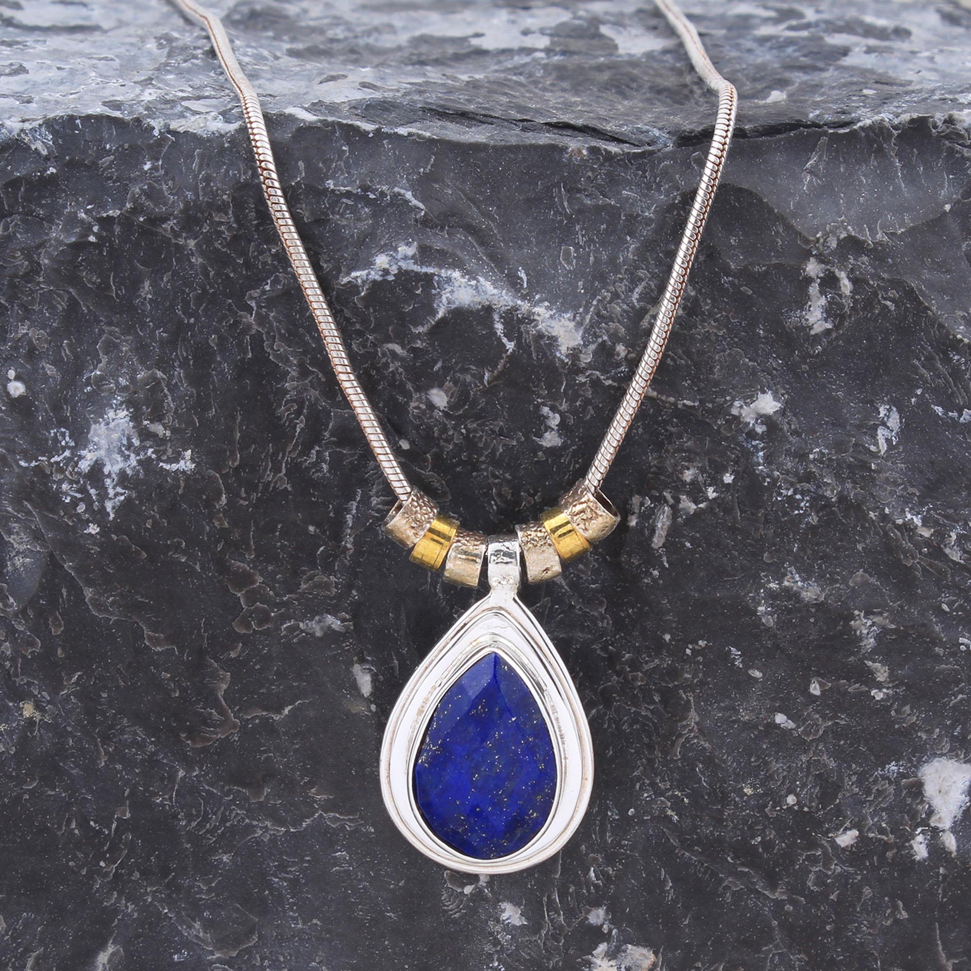 NATURAL LAPIS LAZULI STERLING SILVER NECKLACE 