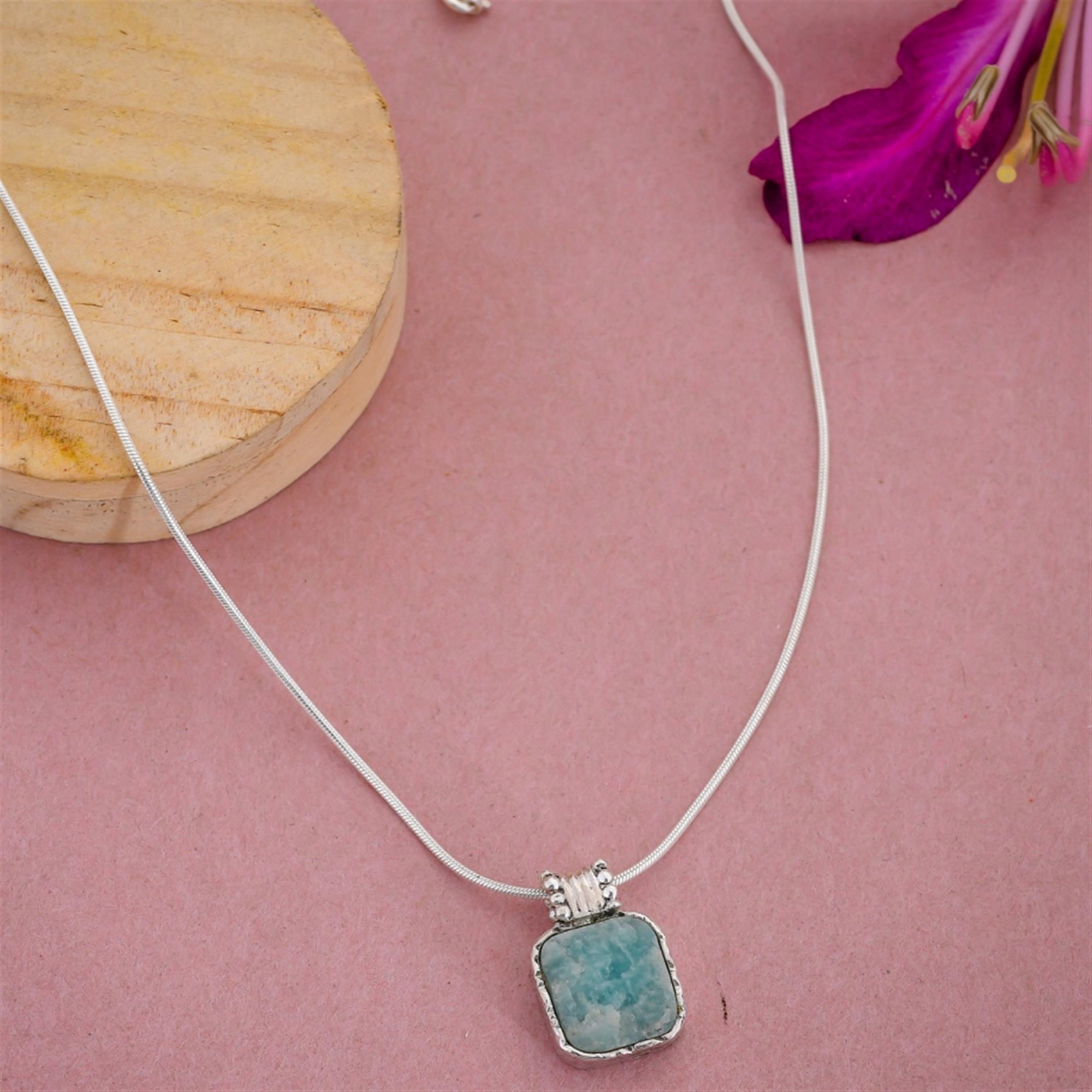 Amazonite Rough Gemstone Sterling Silver Pendant 