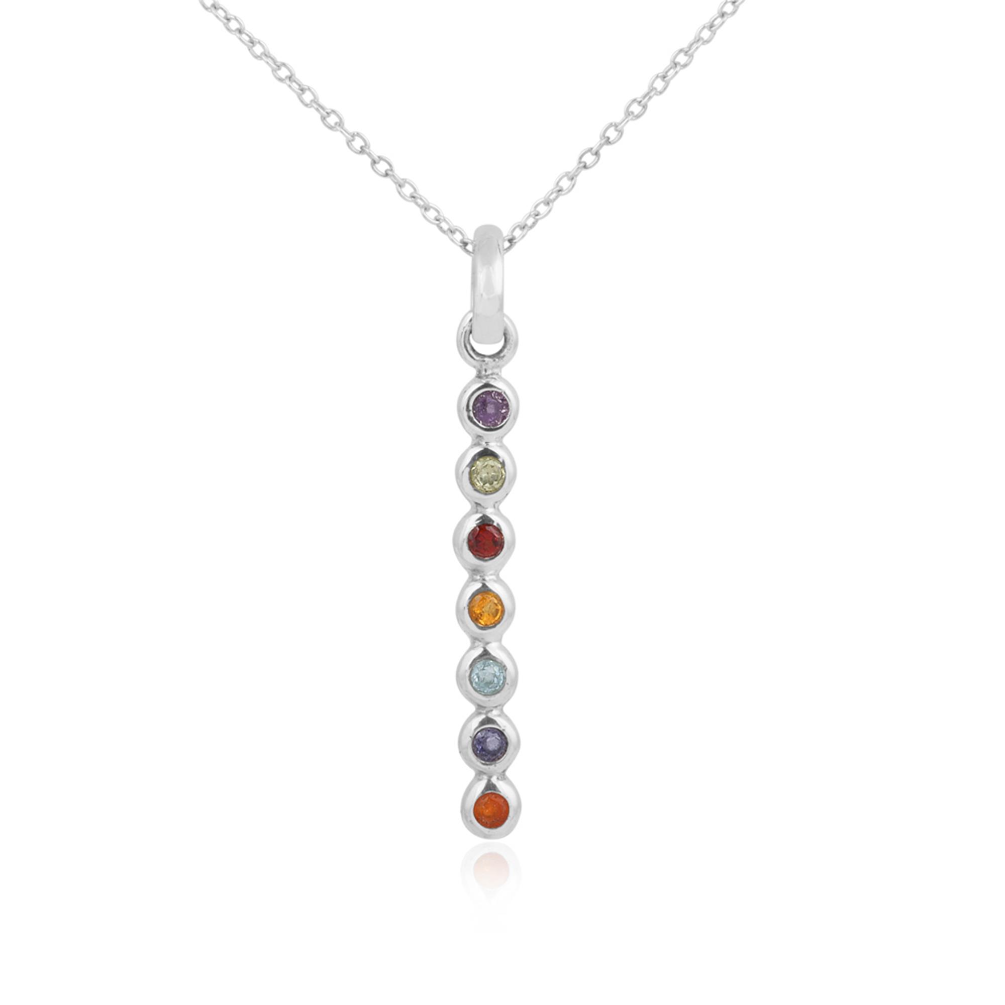 Multi Gemstone 925 Sterling Silver Chakra Pendant Necklace Jewelry 