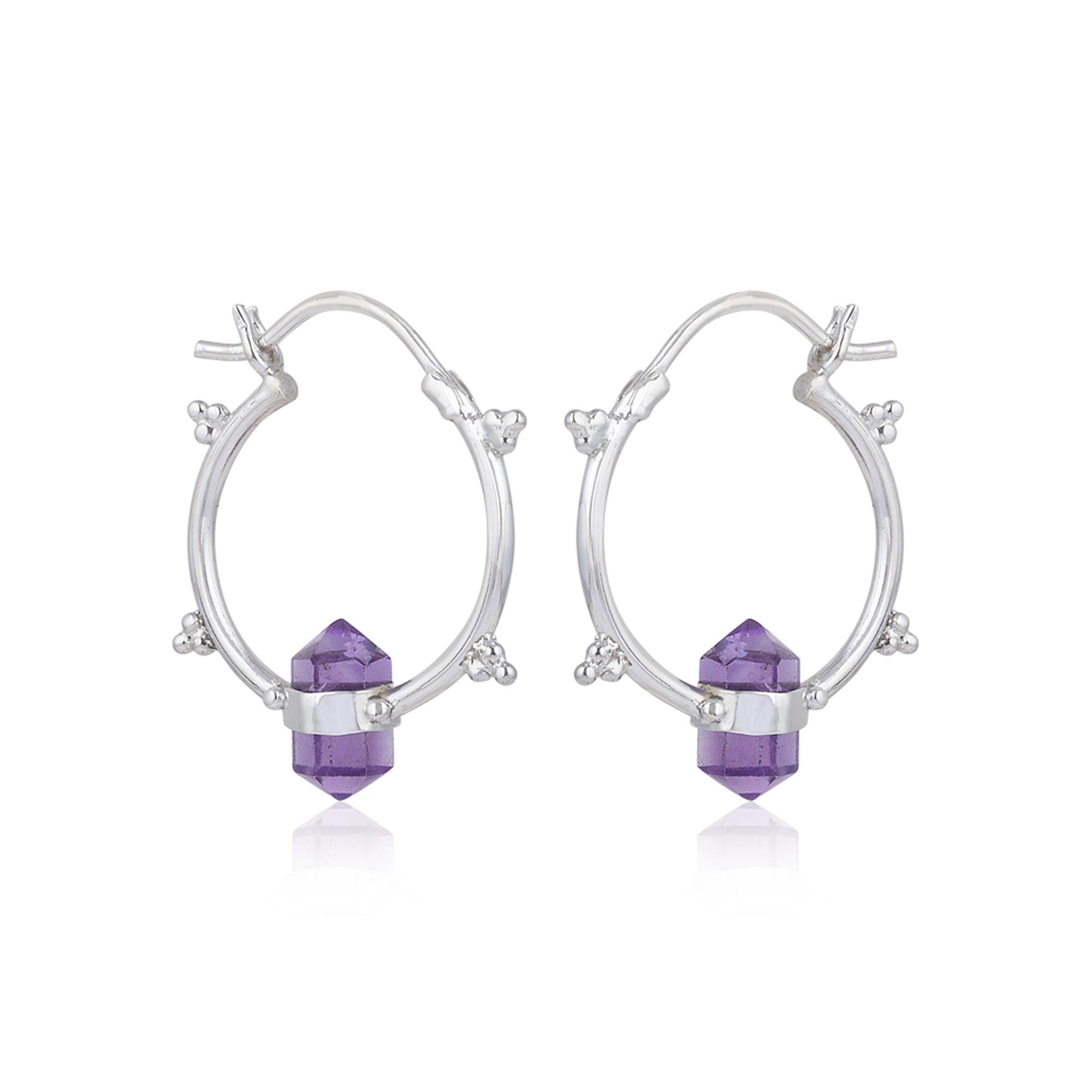 Sine Hoop Earrings in Silver & Amethyst