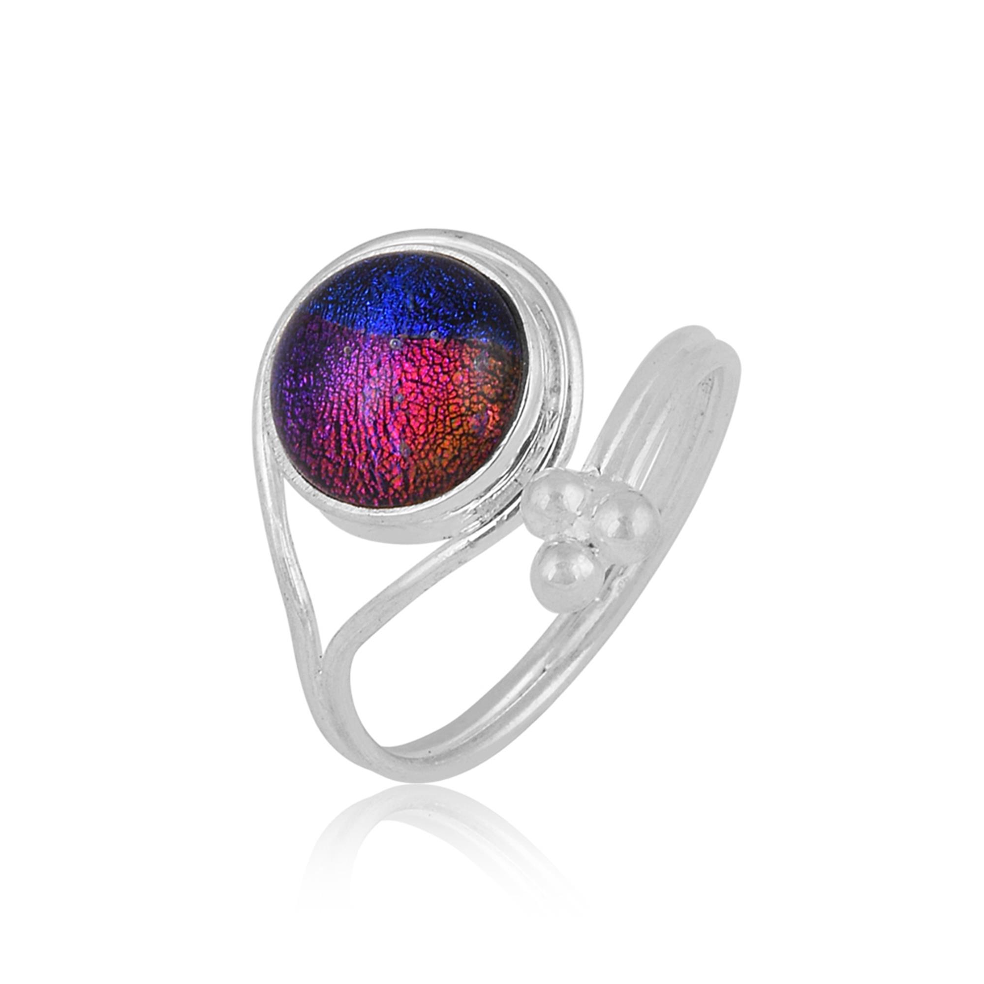 Dichroic glass Adjustable Ring in sterling silver 
