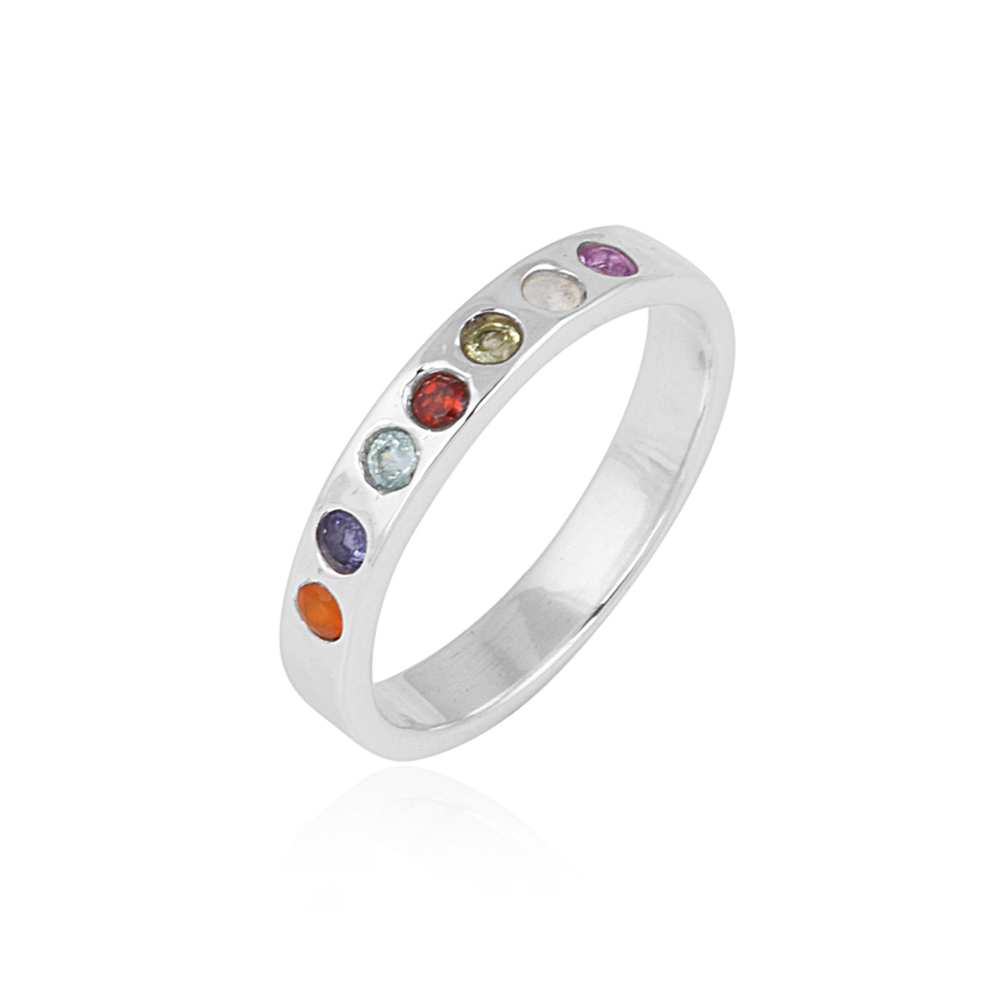 Chakra Multi-Stone ring in 925 Sterling Silver 