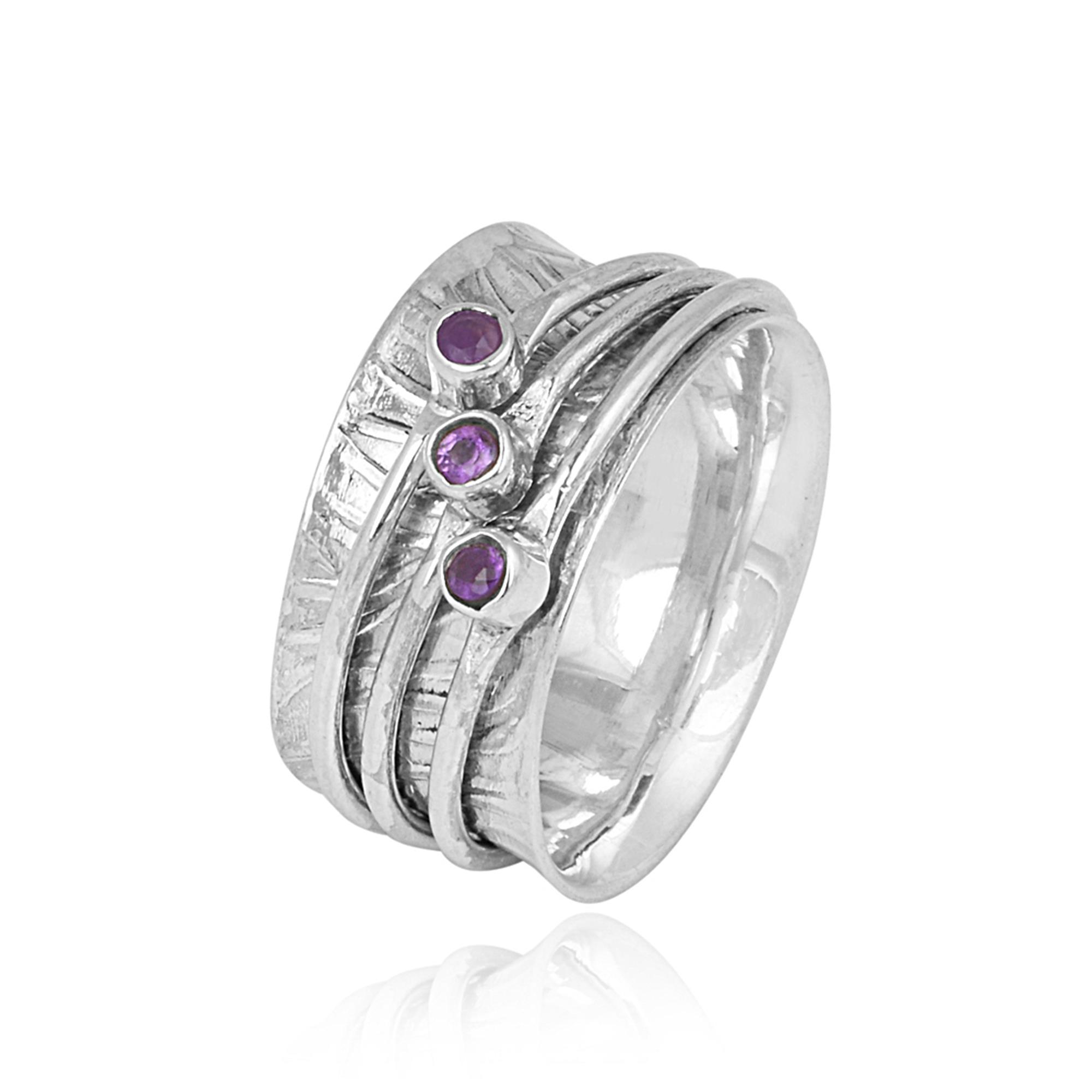 Natural Amethyst Gemstone Sterling Silver Spinner Ring Wholesale 