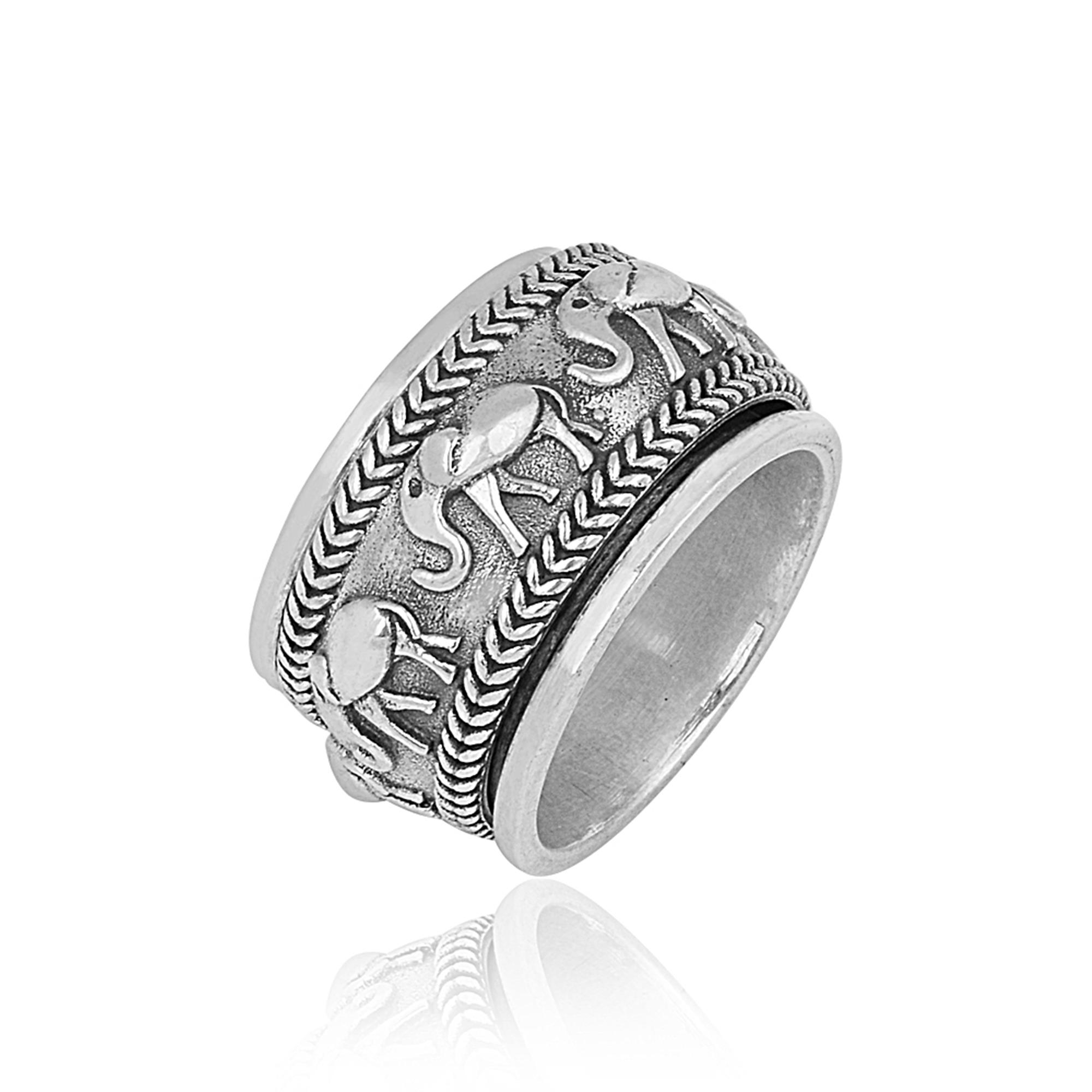 Elephant Design Solid 925 Sterling Silver Handmade Spinner Ring  