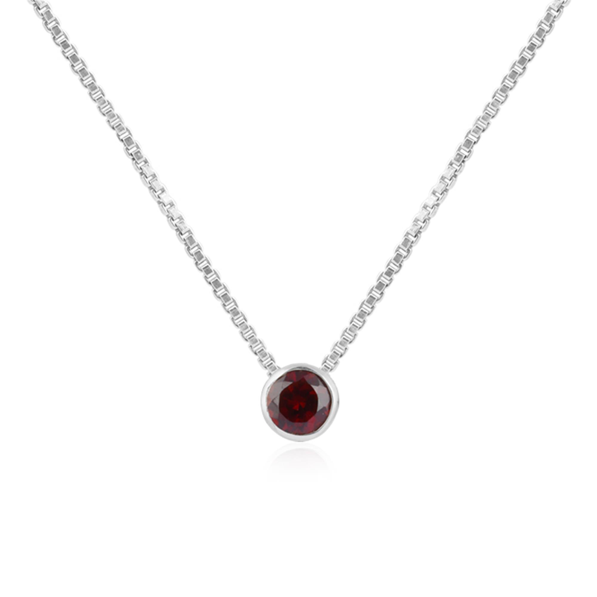 5mm Round Cut Natural Garnet 925 Sterling Silver Pendant Necklace  