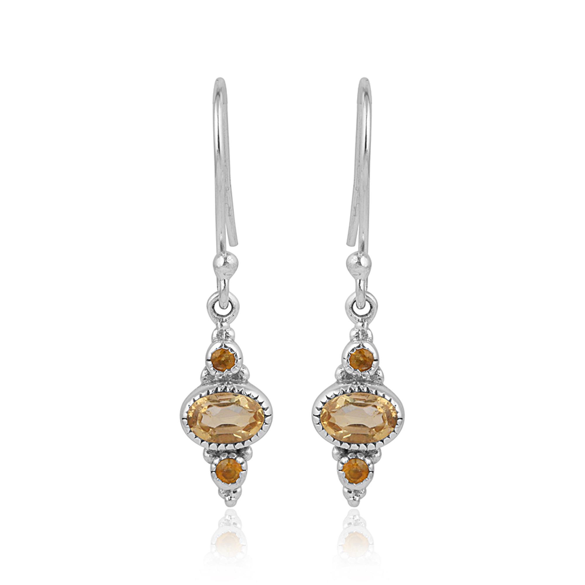 Faceted Natural Citrine Gemstone Solid 925 Silver Dangle Earrings for Women 