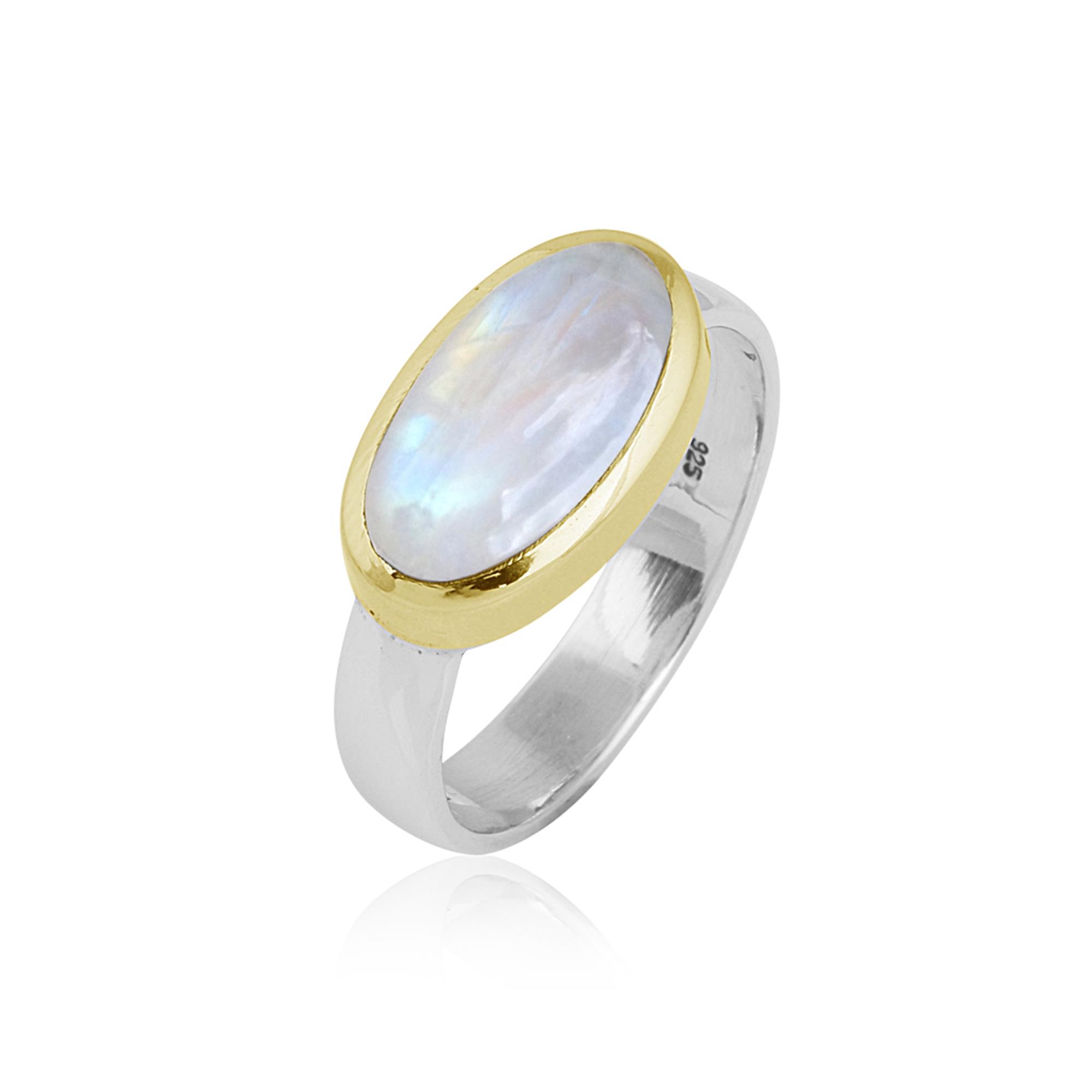 Moonstone Ring with brass plating in 925 sterling silver 