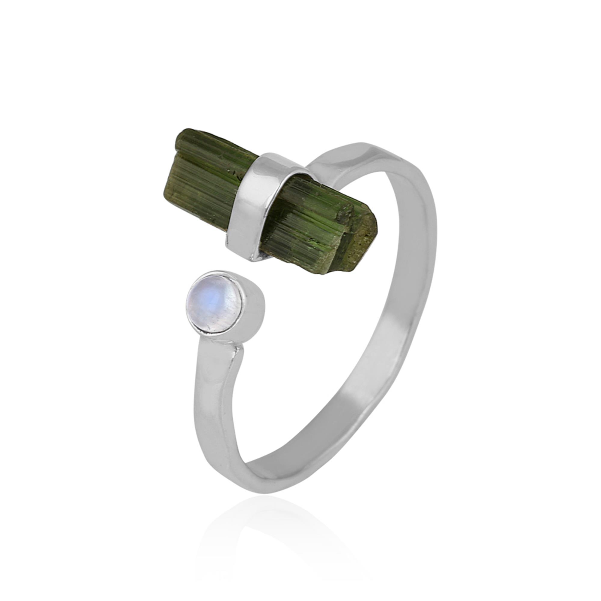 Tourmaline Adjustable Pencil Ring In 925 Sterling silver 
