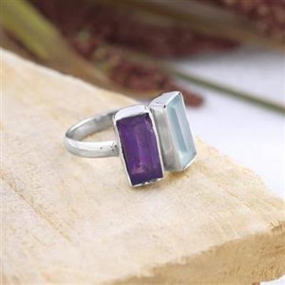 Two Stone Baguette Adjustable 925 sterling Silver Ring Jewelry Distributor | Akrati Jewels Inc
