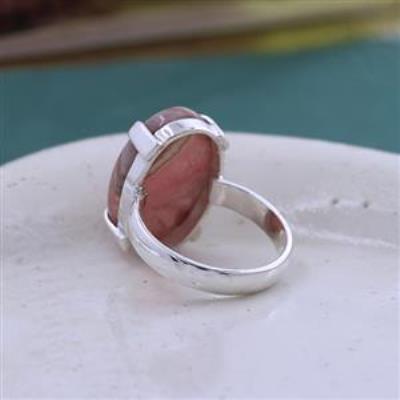 925 Sterling Silver Big Oval Shaped Rhodochrosite Ring US 8 | Akrati Jewels Inc