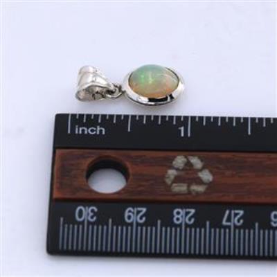 Minimalist Ethiopian Opal Oval Shaped Silver Pendant  | Akrati Jewels Inc
