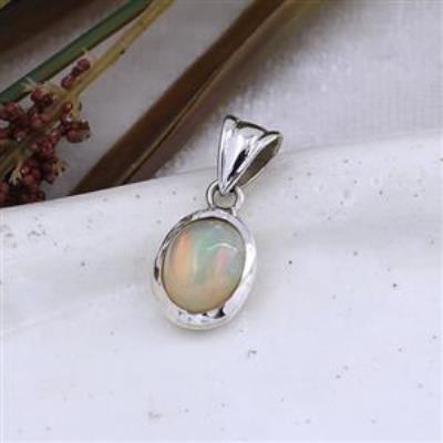 Minimalist Ethiopian Opal Oval Shaped Silver Pendant  | Akrati Jewels Inc