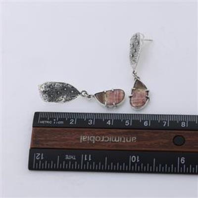 Pink Rhodochrosite Rustic Sterling Silver Drop Earrings  | Akrati Jewels Inc