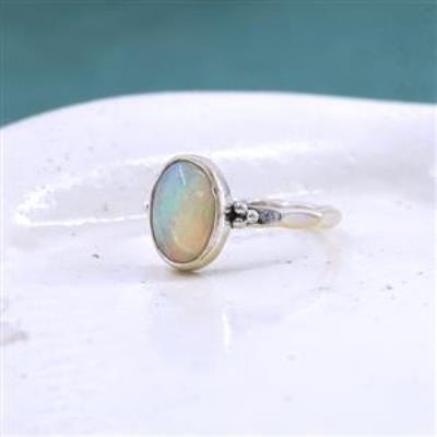 925 Sterling Silver Ethiopian Opal Oval Shaped Band Ring US 9 | Akrati Jewels Inc
