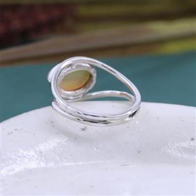 925 Sterling Silver Ethiopian Opal Oval Shaped Split Band Ring US 8 | Akrati Jewels Inc