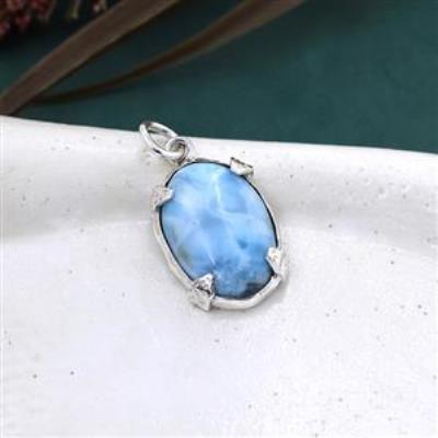 Oval Shape Larimar Sterling Silver Pendant Jewelry for Women | Akrati Jewels Inc