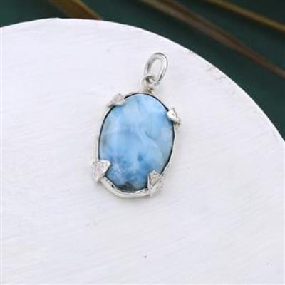 Oval Shape Larimar Sterling Silver Pendant Jewelry for Women | Akrati Jewels Inc