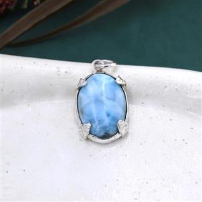 Oval Shape Larimar Sterling Silver Pendant Jewelry for Women | Akrati Jewels Inc