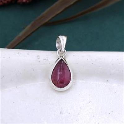 Natural Pear Shape Pink Tourmaline Minimalistic Sterling Silver Pendant | Akrati Jewels Inc