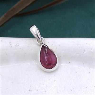 Natural Pear Shape Pink Tourmaline Minimalistic Sterling Silver Pendant | Akrati Jewels Inc