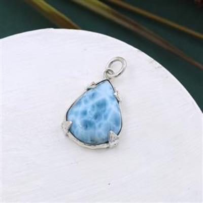 Blue Ocean Larimar 925 Sterling Silver Long Pendant Jewelry for Women | Akrati Jewels Inc