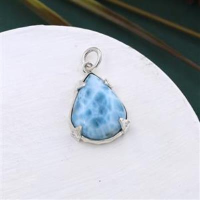 Blue Ocean Larimar 925 Sterling Silver Long Pendant Jewelry for Women | Akrati Jewels Inc