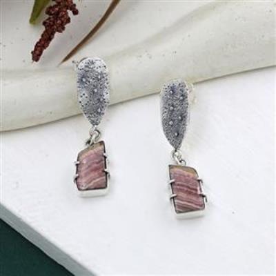 Long Rhodochrosite Textured 925 Sterling Silver Stud Earrings | Akrati Jewels Inc
