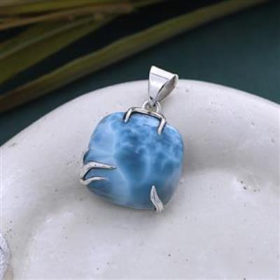 Blue Ocean Cushion Shape Larimar Birthstone 925 Silver Pendant  | Akrati Jewels Inc