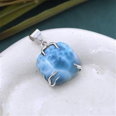 Blue Ocean Cushion Shape Larimar Birthstone 925 Silver Pendant  | Akrati Jewels Inc