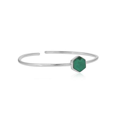 Elegant Hexagonal Green Malachite 925 Silver Boho Cuff Bangle Jewelry  | Akrati Jewels Inc
