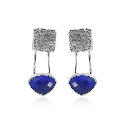 Israeli Design 925 Sterling Silver Natural Lapis Lazuli Gemstone Jacket Earrings Jewelry Distributor | Akrati Jewels Inc