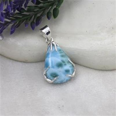 Natural Larimar 925 Silver Statement Pendant Necklace Women Jewelry | Akrati Jewels Inc