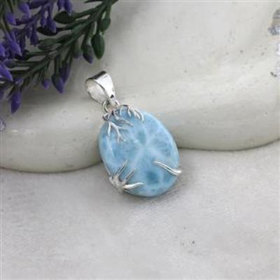 Hnadcrafted Ocean Inspired Larimar Gemstone Silver Boho Pendant | Akrati Jewels Inc