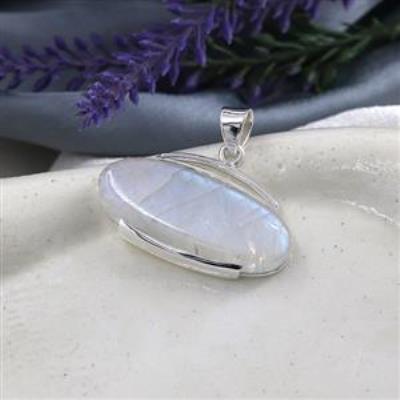 Big Moonstone Oval Shape Handmade Statement Silver Pendnat  | Akrati Jewels Inc
