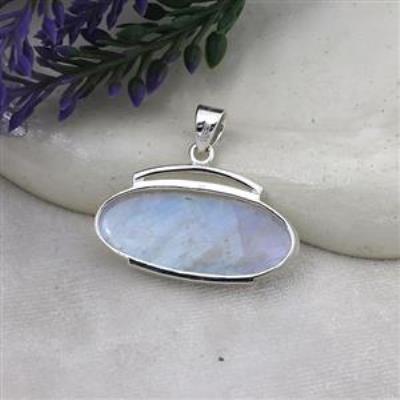 Big Moonstone Oval Shape Handmade Statement Silver Pendnat  | Akrati Jewels Inc