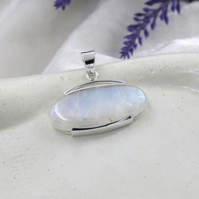 Big Moonstone Oval Shape Handmade Statement Silver Pendnat  | Akrati Jewels Inc