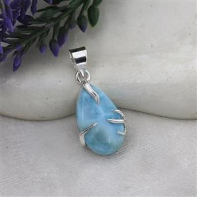 Natural Pear Shape Larimar Gemstone Silver Pendant Jewelry | Akrati Jewels Inc