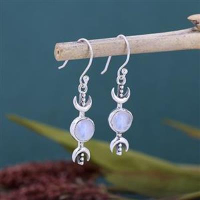 Handmade Triple Crescent Moon 925 Silver Dangle Earrings Fine Jewelry Supplier | Akrati Jewels Inc