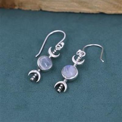 Handmade Triple Crescent Moon 925 Silver Dangle Earrings Fine Jewelry Supplier | Akrati Jewels Inc