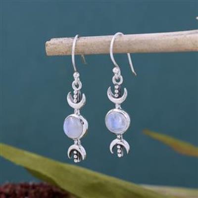 Handmade Triple Crescent Moon 925 Silver Dangle Earrings Fine Jewelry Supplier | Akrati Jewels Inc