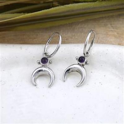 925 Silver Celestial Crescent Moon Dangle Earrings Bulk Jewelry Distributor | Akrati Jewels Inc