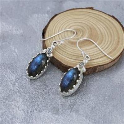 Natural Blue Flash Labradorite 925 Silver Stylish Dangle Earring Women Bulk Jewelry Distributor | Akrati Jewels Inc