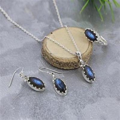 925 Sterling Silver Two Stone Matching Set Elegant Necklace Fine Jewellery Manufacturer | Akrati Jewels Inc