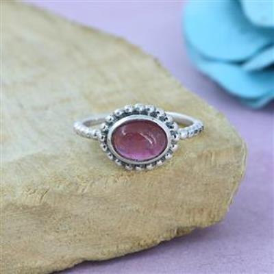 925 Sterling Silver Oval Pink Tourmaline Handmade Band Ring Jewelry Exporter | Akrati Jewels Inc