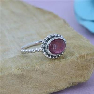 925 Sterling Silver Oval Pink Tourmaline Handmade Band Ring Jewelry Exporter | Akrati Jewels Inc
