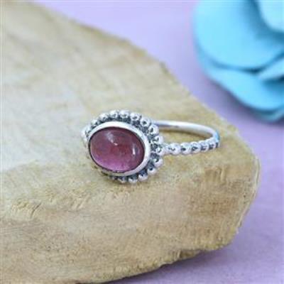 925 Sterling Silver Oval Pink Tourmaline Handmade Band Ring Jewelry Exporter | Akrati Jewels Inc
