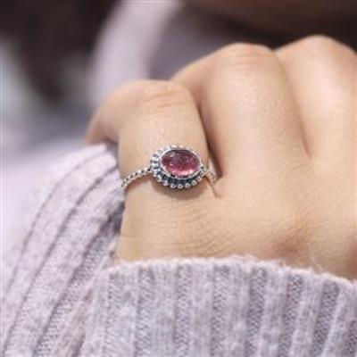 925 Sterling Silver Oval Pink Tourmaline Handmade Band Ring Jewelry Exporter | Akrati Jewels Inc