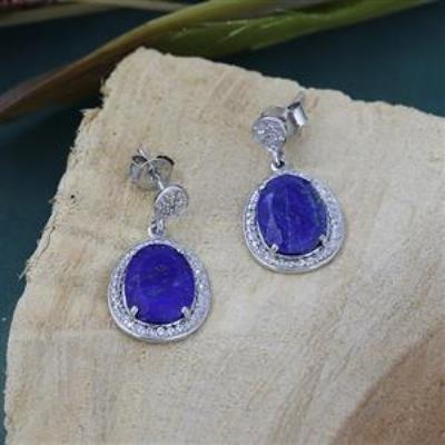 Classic Luxury Lapis Lazuli Gemstone 925 Silver Stud Dangle Earrings Jewellery Distributor  | Akrati Jewels Inc